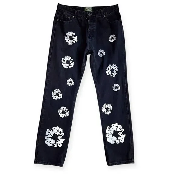 Denim Tears The White Wreath Black Jeans 34"x31" Button Fly Cotton Poly Blend - Picture 2 of 7